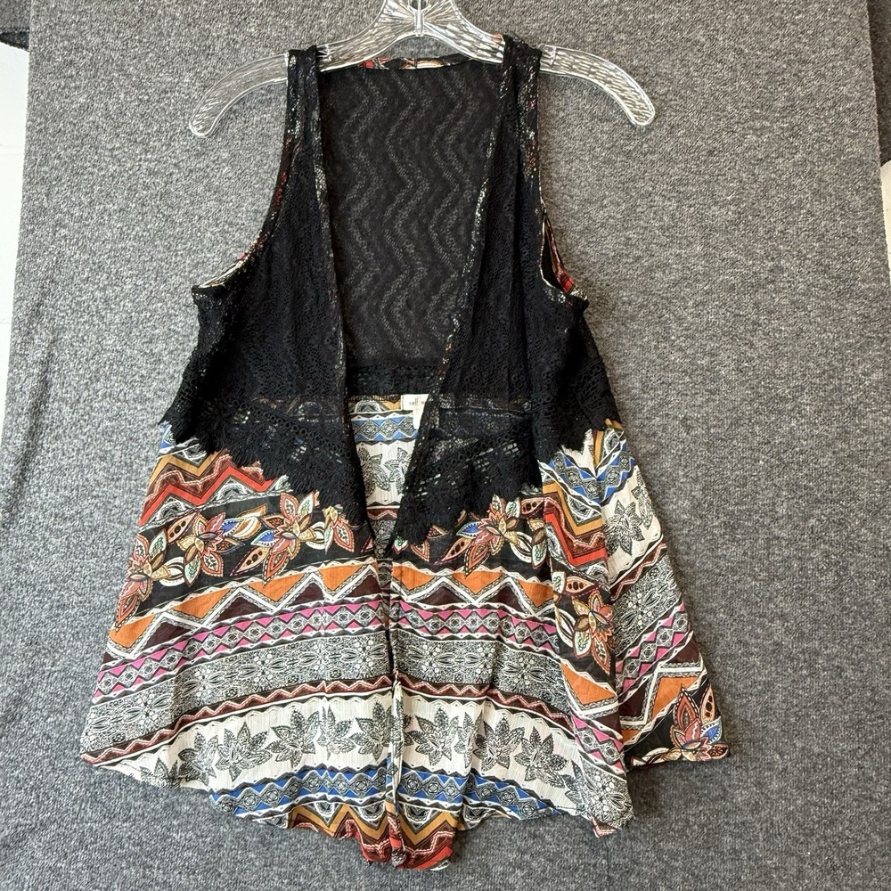 Y2K Womens Dark Boho Lace Trim Open Front Top Size M Fairy Grunge Festival Layer